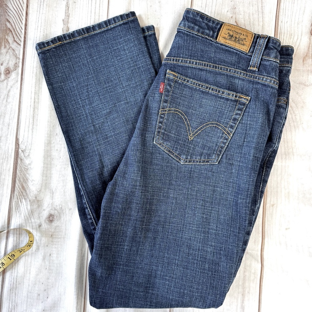 Levi’s 505 Classic Straight Leg Jeans Dark Wash Denim Minor Distressing Size 16
